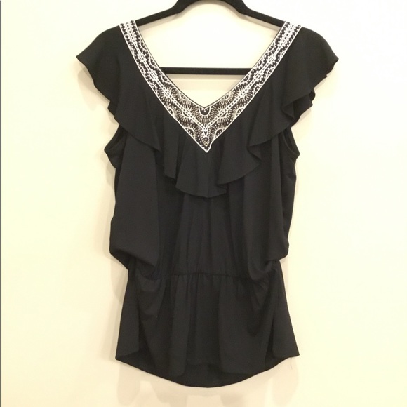 WHBM Black Top with Silver Embellishments - Picture 2 of 13